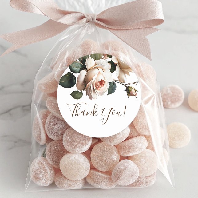 Pegatina Redonda Magnífico Rosa de aceite de Rubor Beige Boda graci (Gorgeous Blush Beige Oil Rose Wedding Thank You Classic Round Sticker)