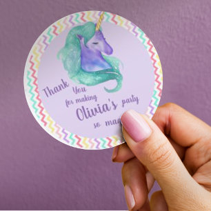 Pegatina Redonda Magnífico Unicornio Chevron Pastel Kids Fiesta de