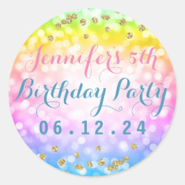 Pegatina Redonda Magnífico unicornio niños con arco iris Fiesta de 