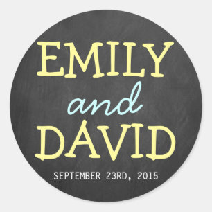 Pegatina Redonda Magníficos de bodas de la tipografía de tablón de 