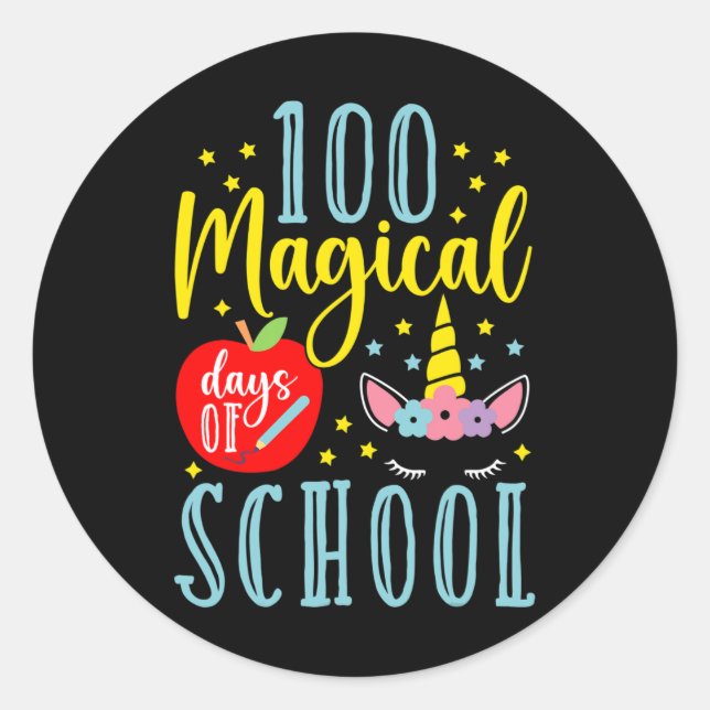 Pegatina Redonda Magníficos Días Del Amante Magico Unicornio Escola (Anverso)