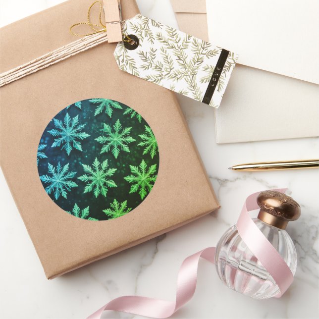 Pegatina Redonda Magníficos stickers de Navidad copos de nieve (Regalar)