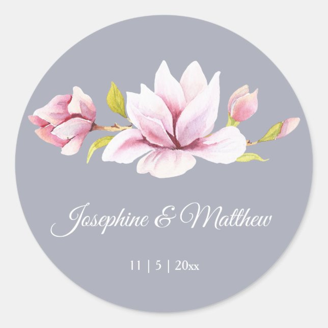 Pegatina Redonda Magnolia Charm Floral Wedding Stickers (Anverso)