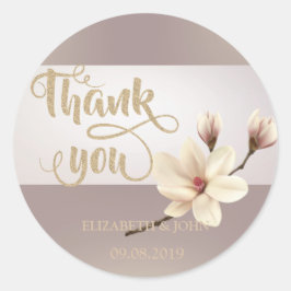 Pegatina Redonda Magnolia de Franja Elegante Sticker para tu Boda