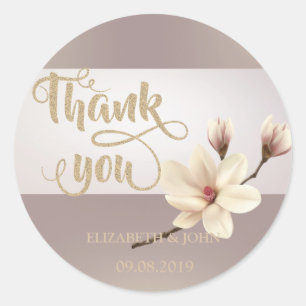 Pegatina Redonda Magnolia de Franja Elegante Sticker para tu Boda