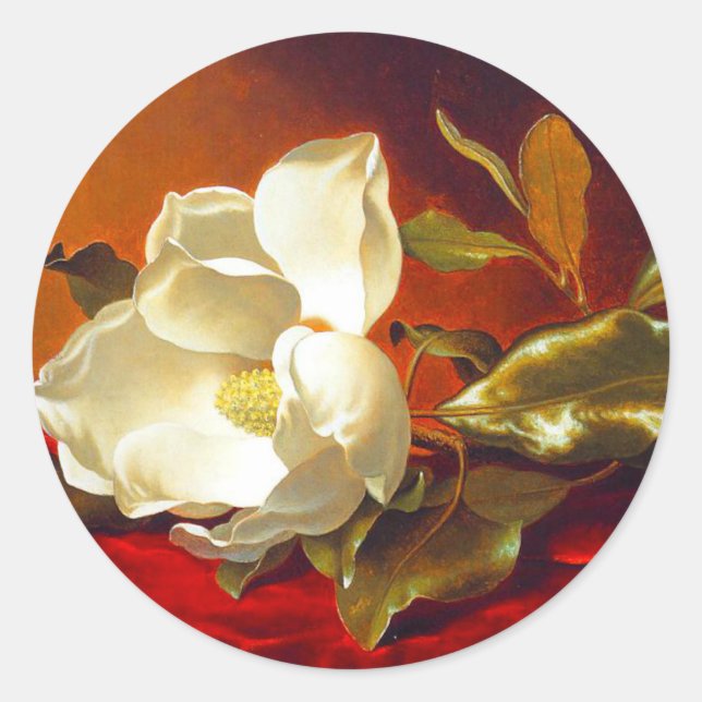 Pegatina Redonda Magnolia en Terciopelo Rojo Martin Johnson Heade (Anverso)