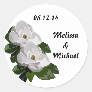 Pegatina Redonda Magnolia Flower Wedding Save the Date