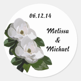 Pegatina Redonda Magnolia Flower Wedding Save the Date