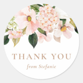 Pegatina Redonda Magnolia Rosa Claro y Hortensia Gracias