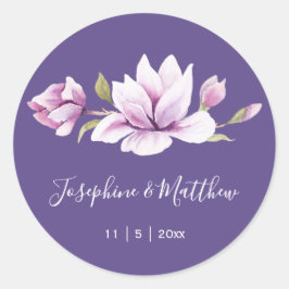 Pegatina Redonda Magnolia Violet Floral Wedding Stickers