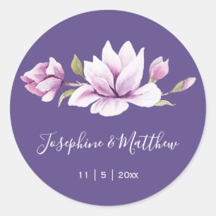 Pegatina Redonda Magnolia Violet Floral Wedding Stickers