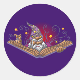 Pegatina Redonda Mago libro Grimoire wizard sorcerer warlock