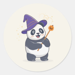Pegatina Redonda Mago Panda Caprichoso con Sombrero Mágico