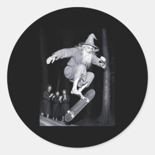 Pegatina Redonda Mago Skateboarding Funny Meme Skater Halloween G