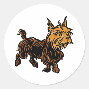 Pegatina Redonda Mago vintage de Oz, Toto el cachorro de perro lind