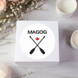 Pegatina Redonda Magog Canada Crossed Paddle Oars Maple Leaf