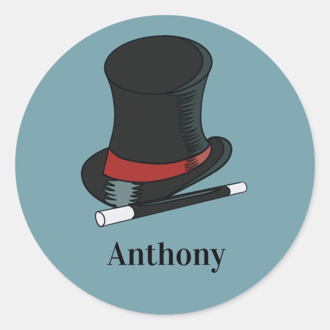 Pegatina Redonda Magos Gorra y varita mágica personalizada (Anverso)