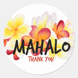 Pegatina Redonda Mahalo Plumeria