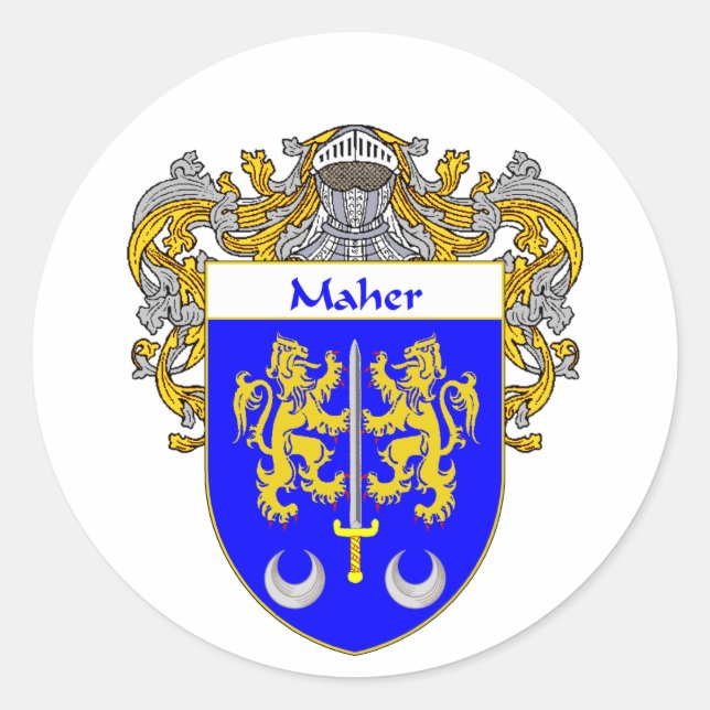 Pegatina Redonda Maher Coat of Arms (Mantled) (Anverso)