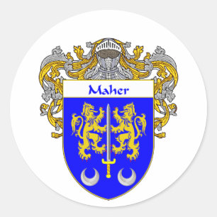 Pegatina Redonda Maher Coat of Arms (Mantled)
