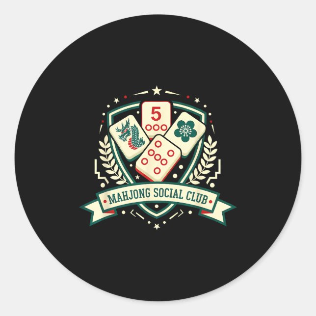 Pegatina Redonda Mahjong Lover Chinese Game Night Funny Mahjong Soc (Anverso)