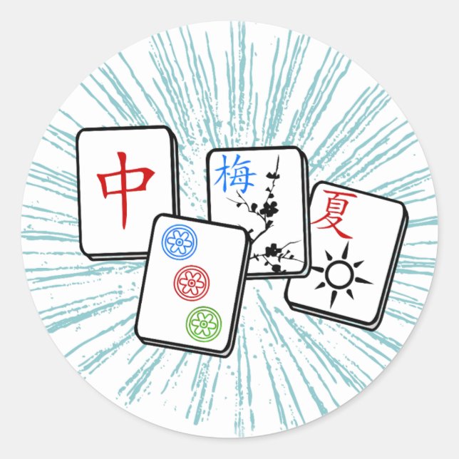 Pegatina Redonda Mahjong Tiles Blue (Anverso)