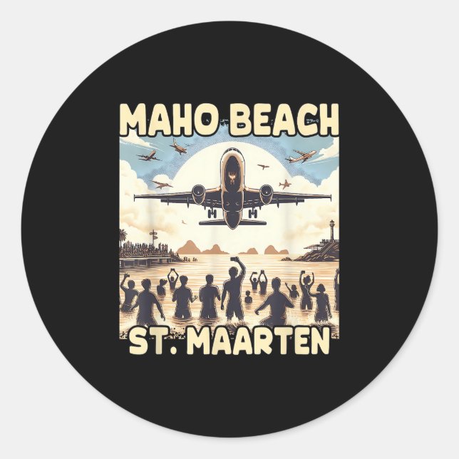Pegatina Redonda Maho Beach St Maarten (Anverso)