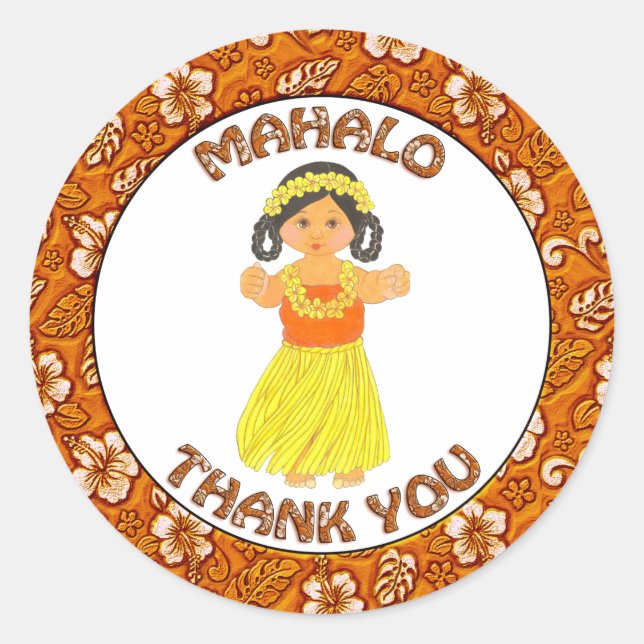 Pegatina Redonda Mahola Gracias ~ Hawaii ~ Pegatinas Chicas hawaian (Anverso)