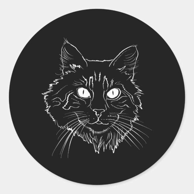 Pegatina Redonda Maine Coon Cat Line Art (Anverso)