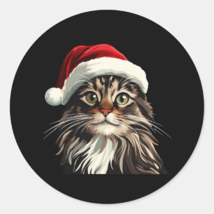 Pegatina Redonda Maine coon, NAVIDADES, gatito, regalos de gatito