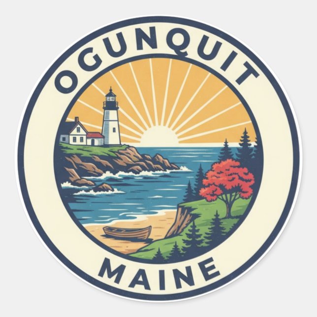 Pegatina Redonda Maine Ogunquit Travel (Anverso)