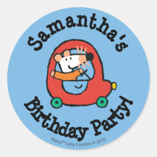 Pegatina Redonda Maisy conduce un coche rojo lindo