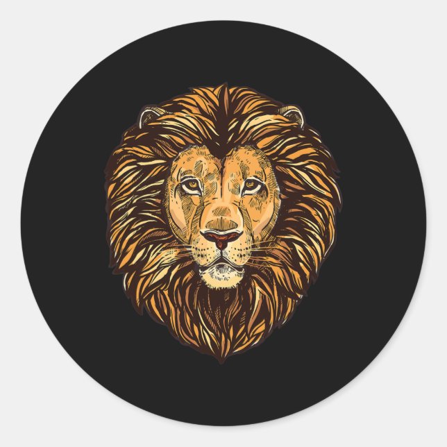 Pegatina Redonda Majestic Lion Mane Arte Detallado - Animales Cuida (Anverso)