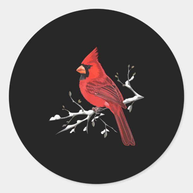 Pegatina Redonda Majestic Red Cardinal Birdwatching Birdwatcher Bir (Anverso)