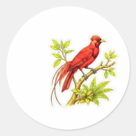 Pegatina Redonda Majestuoso Pájaro Rojo del Paraíso Art - Icónico d