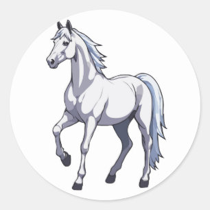 Pegatina Redonda Majestuoso Stallion blanco - Caballo elegante