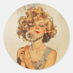 Pegatina Redonda Make a Wish Dandelion