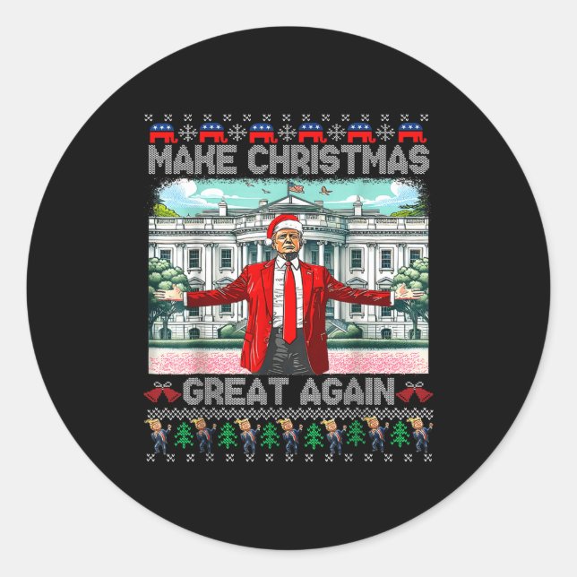 Pegatina Redonda Make Christmas Great Again Xmas Funny Trump Pajama (Anverso)