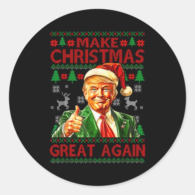Pegatina Redonda Make Christmas Great Again Xmas Funny Trump Pajama (Anverso)