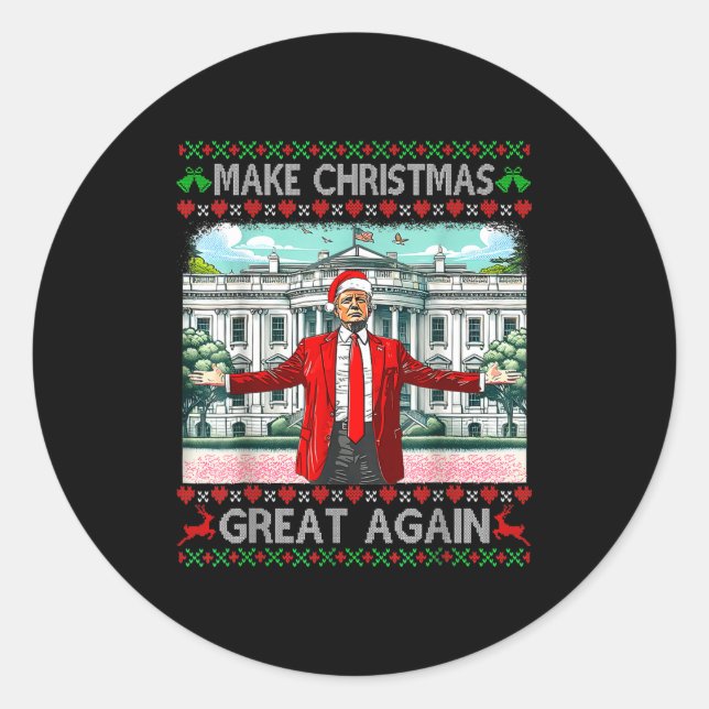Pegatina Redonda Make Christmas Great Again Xmas Funny Trump Pajama (Anverso)