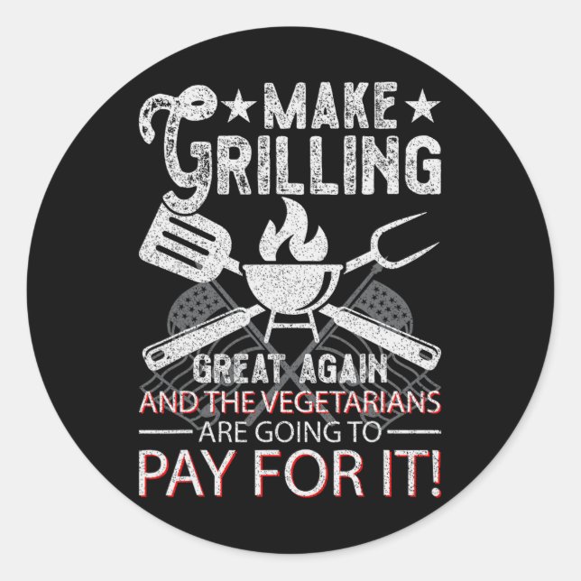 Pegatina Redonda Make Grilling Great Again Trump Bbq Pit Master Gri (Anverso)