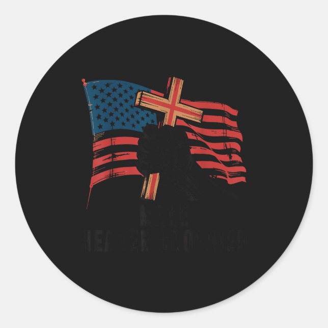 Pegatina Redonda Make Heaven Crowded Christian Patriotic Cross Amer (Anverso)