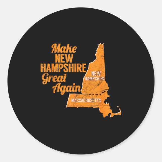 Pegatina Redonda Make New Hampshire Great Again Build A Wall  (Anverso)