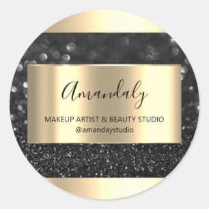 Pegatina Redonda Makeup Beauty Shop Marco Favor de Oro Gris Negro