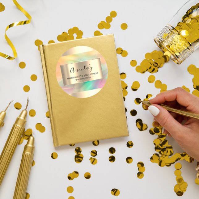 Pegatina Redonda Makeup Beauty Shop Marco Favor de oro Pintado (Makeup Beauty Shop Frame Gold Favor Painted Classic Round Sticker)