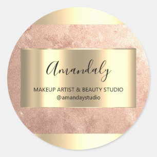 Pegatina Redonda Makeup Beauty Shop Marco Rosa del Favor del Oro