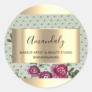 Pegatina Redonda Makeup Beauty Shop Marco Rosas Favor Oro Lace