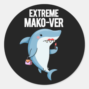 Pegatina Redonda Mako-ver extremo gracioso Mako Shark Pun oscuro BG