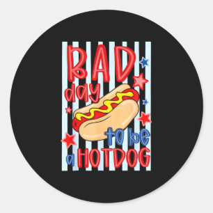 Pegatina Redonda Mal día patriótico 4 de julio para ser un hotdog n