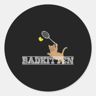 Pegatina Redonda Mal Kitten Gracioso Gato de Badminton Pun